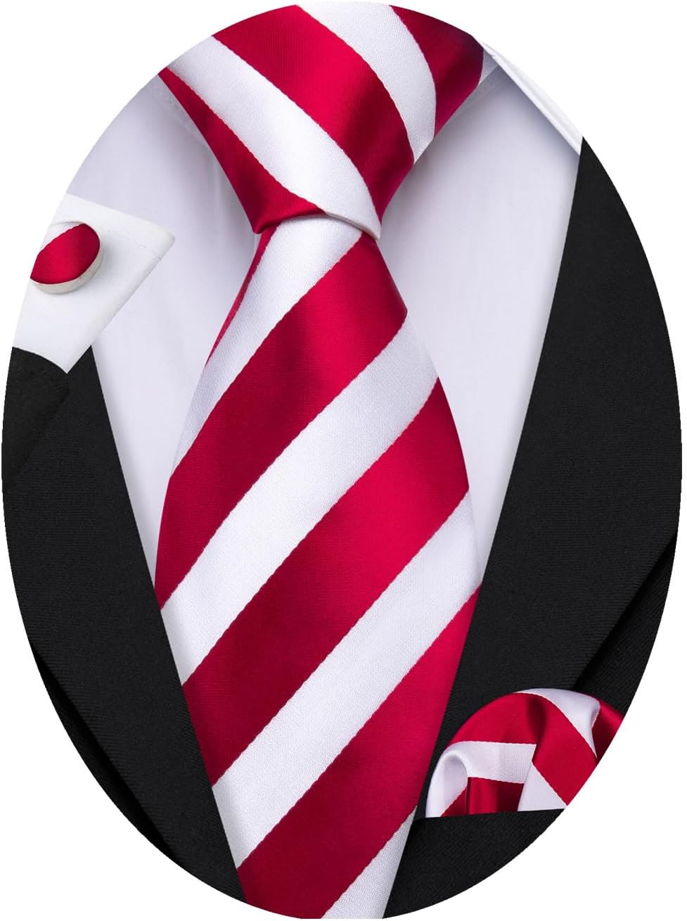 Barry.WangSilk Tie Set for Men Red White Stripe