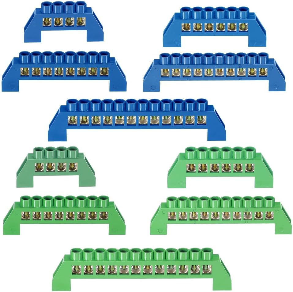 2Pcs Neutral Terminal Bar 6 Positions Brass Wire Screw Terminal Bus Bar Block Grounding Strip Blue Shell for Electrical Distribution