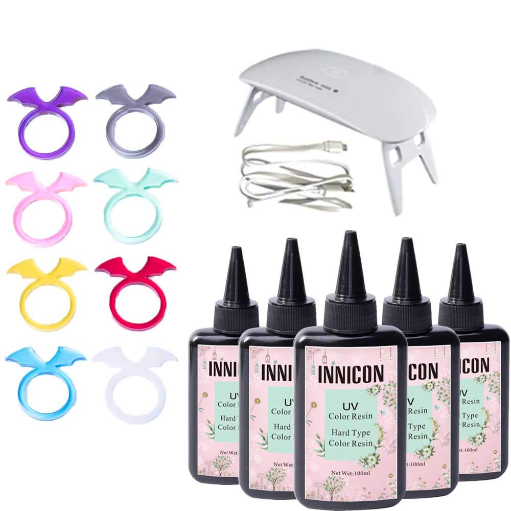 Mix Color UV Żywica epoksydowa Zestaw klejów do majsterkowania Homemake Silikon Muold Wisiorek Zawieszki Kolczyki Tworzenie bransoletek, pigment bez potrzeby mieszania, 500ml, dowolne 5 kolorów, lampą