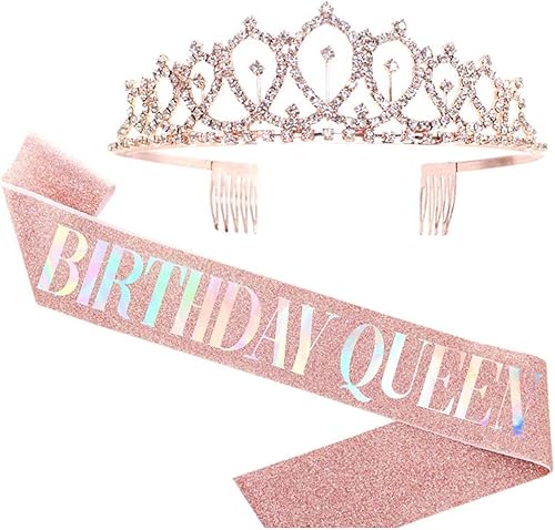 CIEHER - Coronas de cumpleaños para mujer, banda de reina de cumpleaños y tiara de diamantes de imitación, corona de cumpleaños, banda de cumpleaños