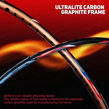 Li-Ning Ignite 8 Badminton Racket 5U G6 77 Grams, Black Red