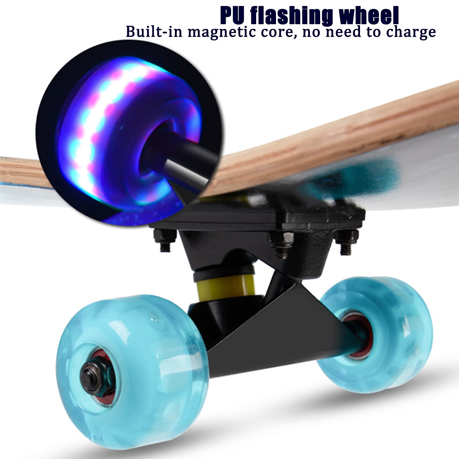 Skateboard per Principianti, Skateboard Completi 31 "x 8" con Ruote Luminose a LED, Skateboard a Doppia Pedana in Acero Canadese a 7 Strati per Bambini, Adolescenti, Adulti