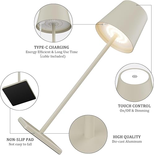 Miniatura 3 de Paquete de 2 lámparas de mesa LED inalámbricas, lámpara de escritorio con batería recargable, 3 W, 5500 mAh, funciona con pilas, atenuación Blanco