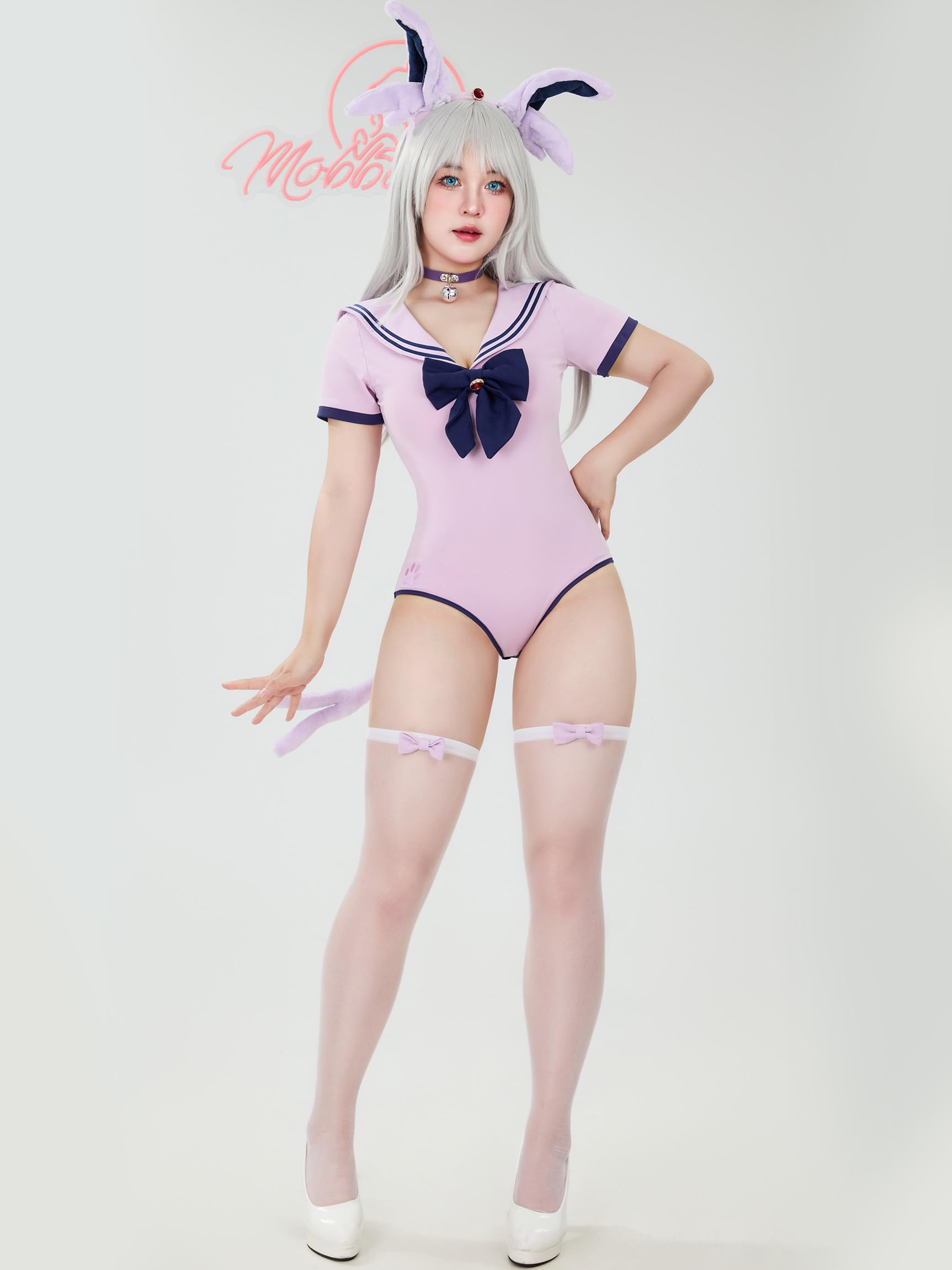 Mobbunny Women's Anime Cosplay Outfits Sailor Uniform Purple Bodysuit Pleated Skirt Set with Headband Choker Halloween: X-Large Purple