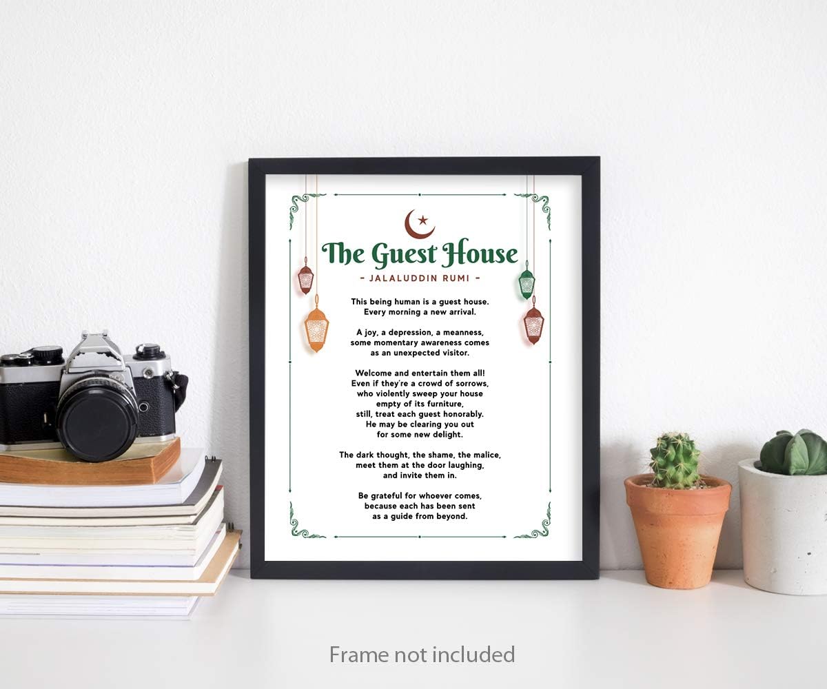 Rumi Quotes Wall Art Prints - Unframed 8x10 in - Inspirational Poster The Guest House by Jalaluddin Rumi - Home Decor Picture with Positive Sayings - Great Gift for Poetry Fans