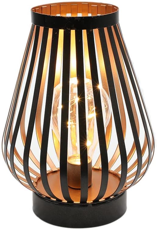 JHY DESIGN Metal Cage LED Lantern Battery Powered 8.7''H Cordless Accent Light with LED Edison Style Bulb Great for Weddings Parties Patio Events Indoors Outdoors Christmas Decorations - - 
