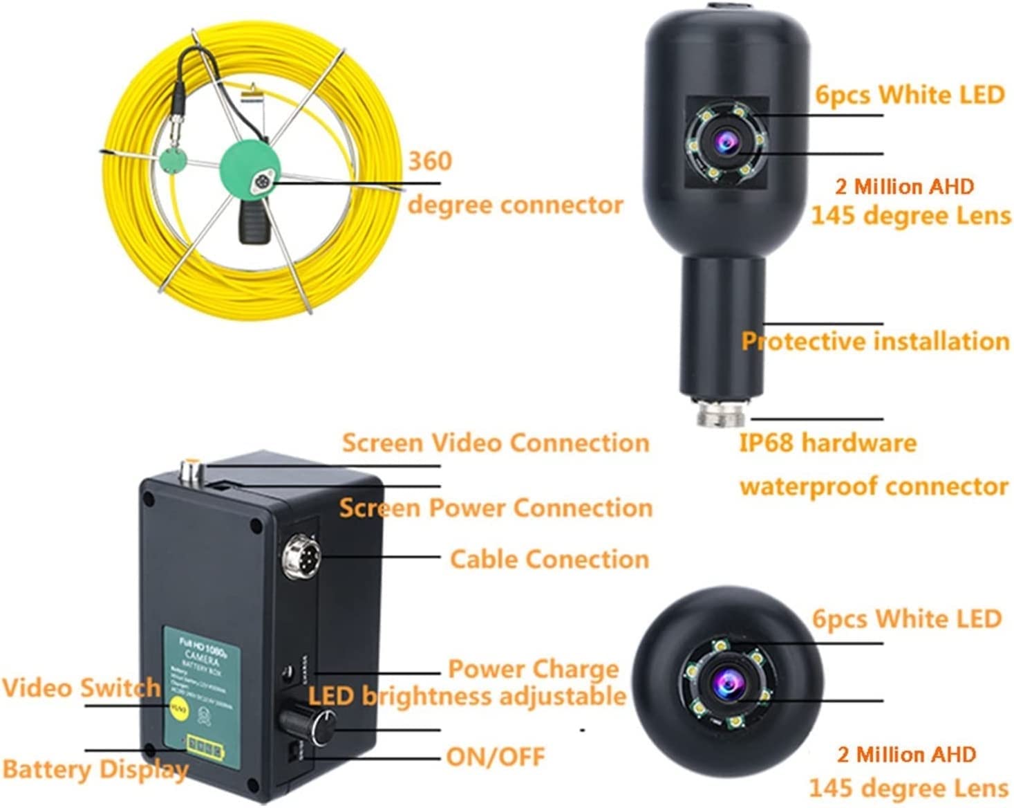 Telecamere di ispezione Telecamera di ispezione Endoscopio DVR da 7 Pollici 30M HD Doppia Lente Scarico Fognatura Conduttura Endoscopio Industriale