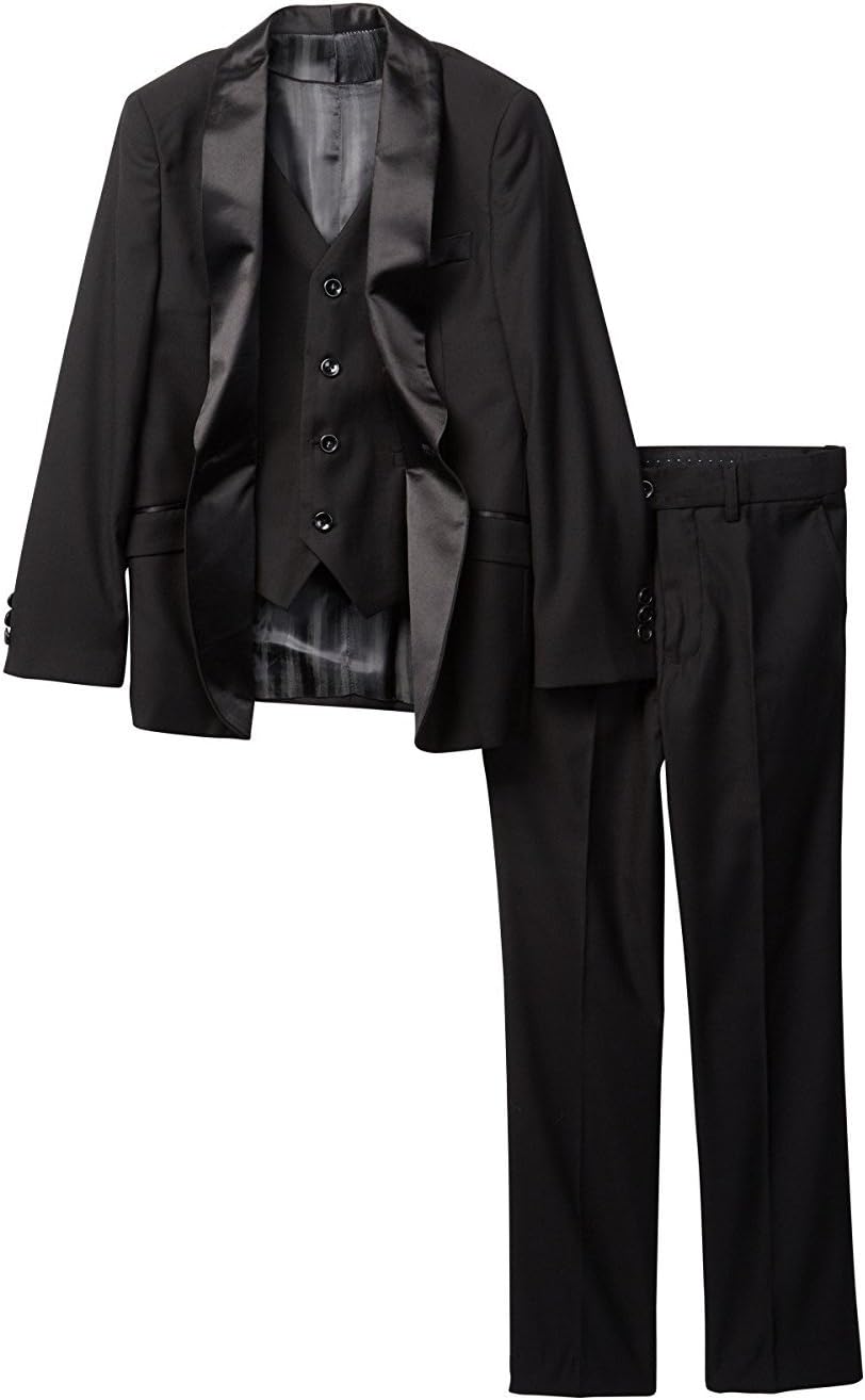 Isaac Mizrahi Boy's 3-Piece (Jacket Vest Trousers) Satin Shawl Collar Formal Tuxedo Suit Set