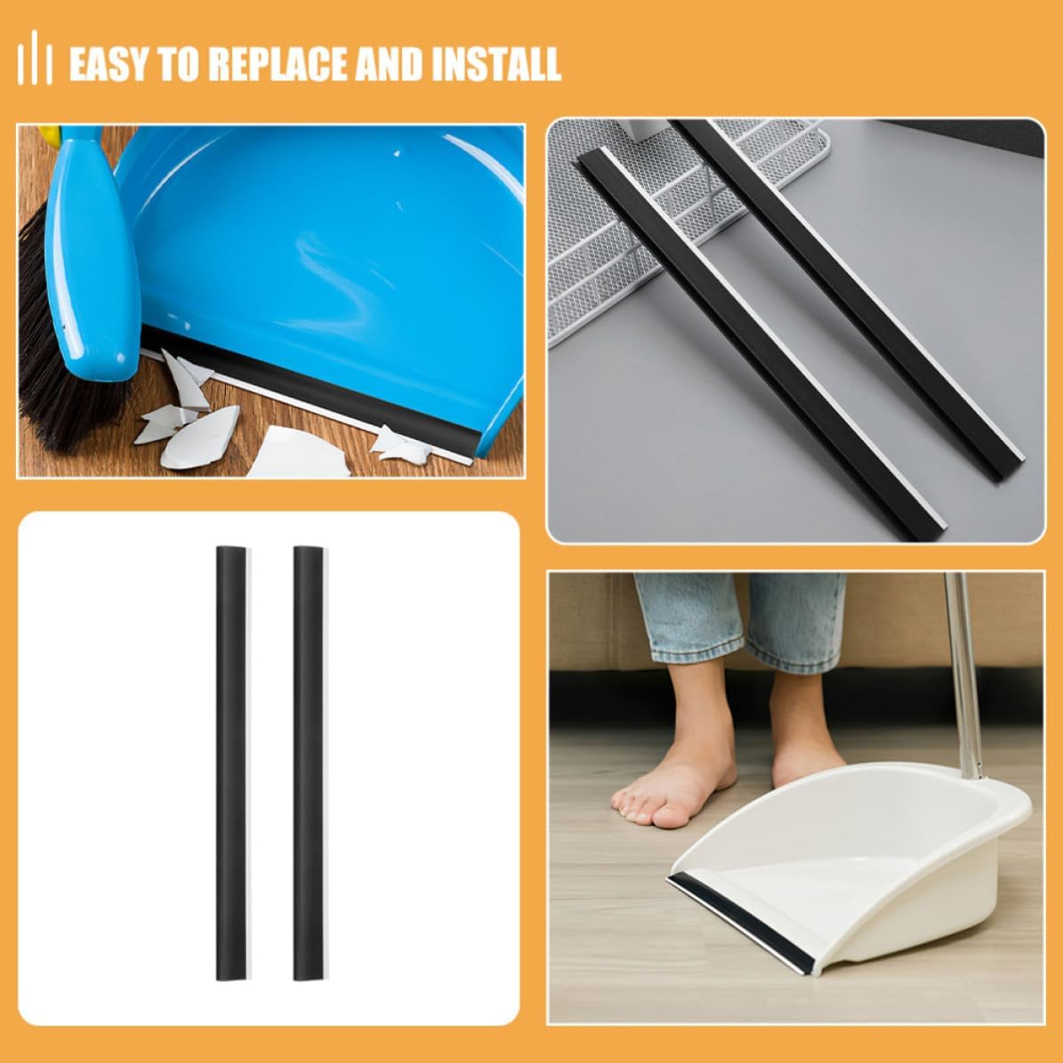 SEWACC 4pcs Plastic Dustpan Lip Replacement Strip for Dustpan Edge and Floor Protection Accessory for Efficient Cleaning