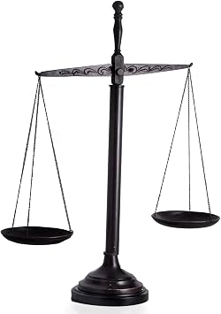 Bey-Berk Find Your Balance Bronzed Finished Scales of Justice on Wood Base, 21.5" H