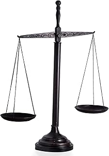 Bey-Berk Find Your Balance Bronzed Finished Scales of Justice on Wood Base, 21.5" H