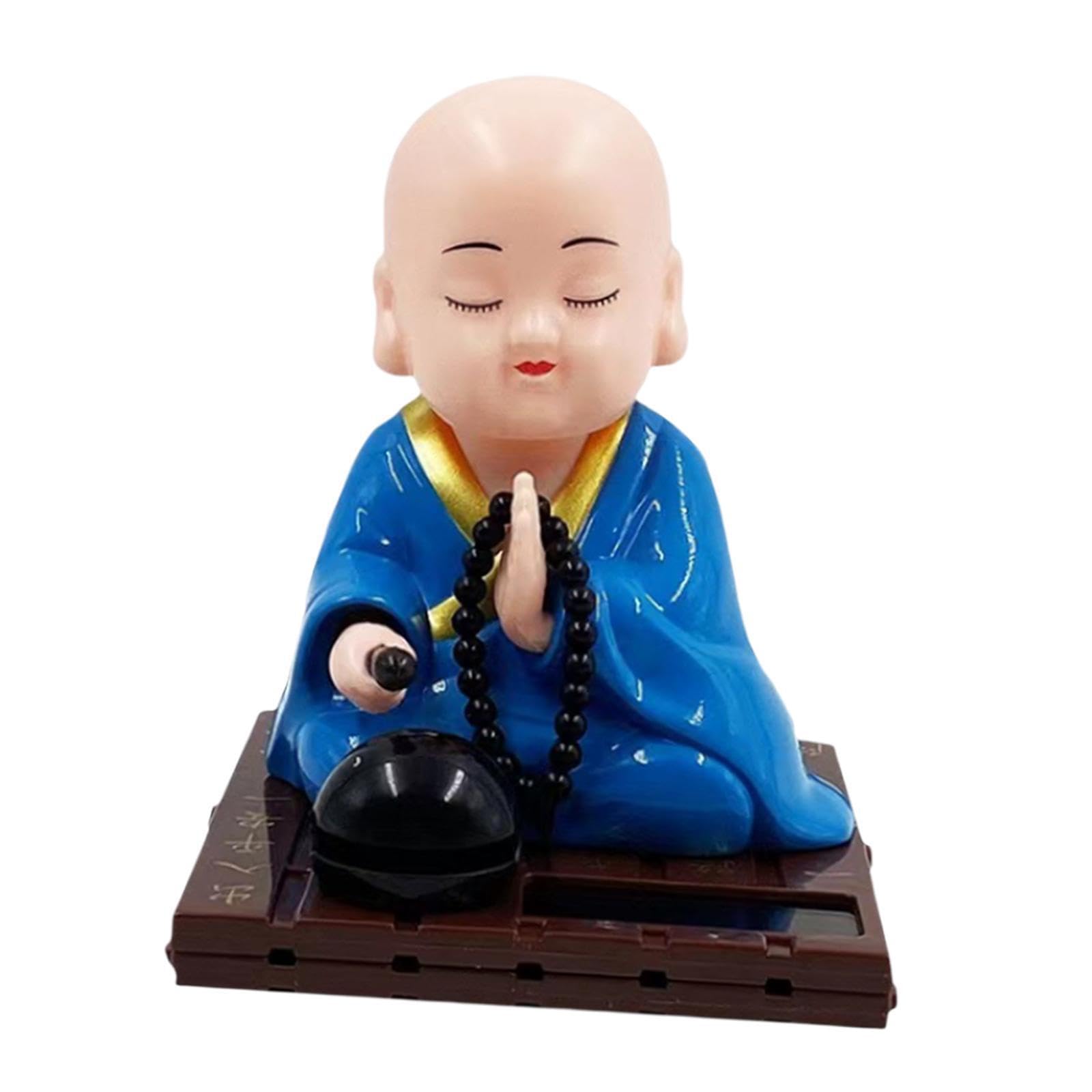 TWISAXC Solar Powered Little Monk Figurine Home Office Decorations Nodding Bright Craftsmanship Invigorates Space With Cheerful Energy Figurine Solar Head Toys Car Dashboard, Blue, S