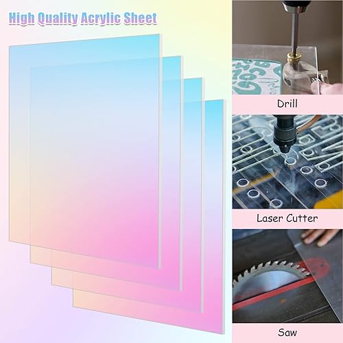 Miniatura 4 de Paquete de 4 hojas acrílicas iridiscentes de 11.8 x 11.8 pulgadas, hojas acrílicas de colores de 18 de grosor, láminas de plexiglás acrílico para