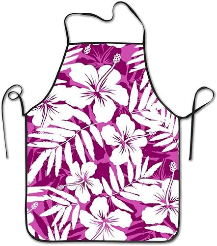 Masterhand Delantal de chef hawaiano rosa y blanco con flores tropicales, delantal ajustable para cocina, barbacoa, hornear, negro, 20.5 x 28.3