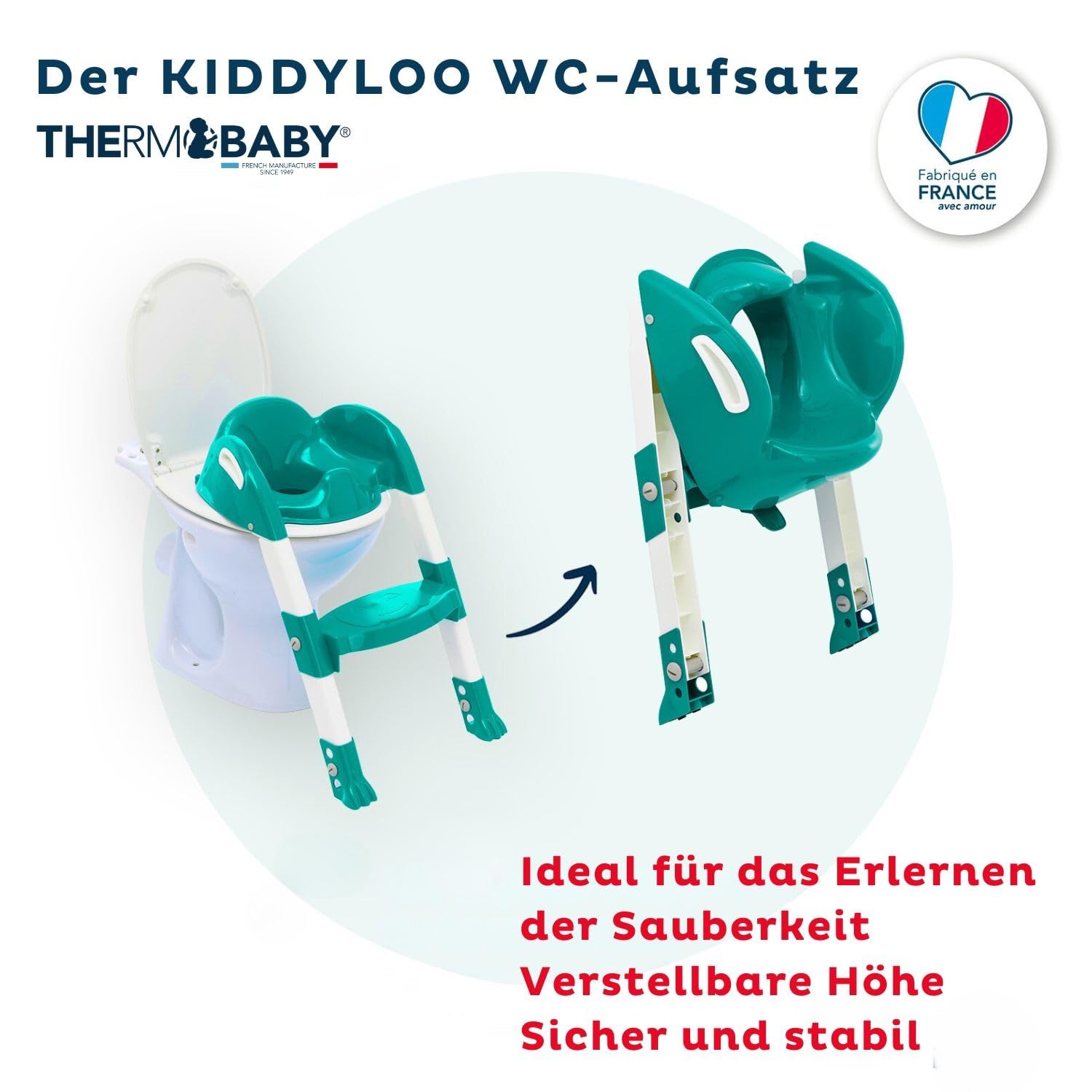 Thermobaby - Kinder-WC-Reduzierer - Kiddyloo - Clever, spielerisch & hygienisch - Verstellbare Beine- rutschfeste Stufe - Kompaktes Zusammenklappen - Ab 18 Monate