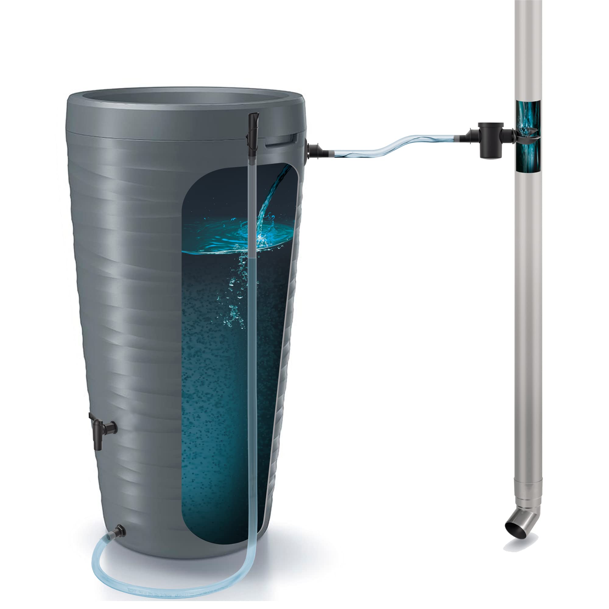 Prosperplast Maze 240L Plastic Rain Water Barrel in Graphite Grey 59.5 x 59.3 x 111 cm + Accessory Set