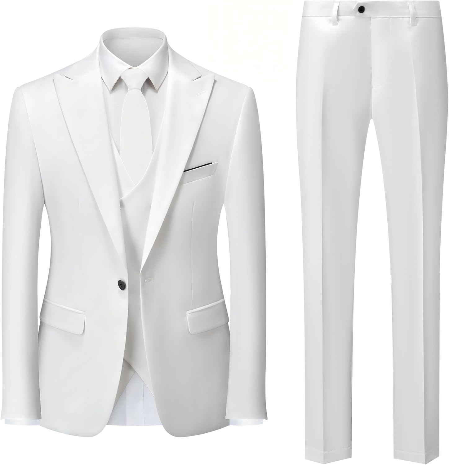 MOGU Mens 3 Piece Suit Slim Fit Tuxedo for Homecoming Wedding Prom Blazer Jacket Vest Pants