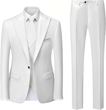 MOGU Mens 3 Piece Suit Slim Fit Tuxedo for Homecoming Wedding Prom Blazer Jacket Vest Pants