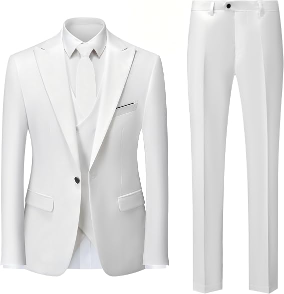 MOGU Mens 3 Piece Suit Slim Fit Tuxedo for Homecoming Wedding Prom Blazer Jacket Vest Pants
