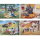Bits and Pieces - 1000 Piece Jigsaw Puzzle for Adults - Simpler Times 4-in-1 Multi-Pack Set - 1000 pc Old School Country Farm Jigsaw by Artist John Sloane
