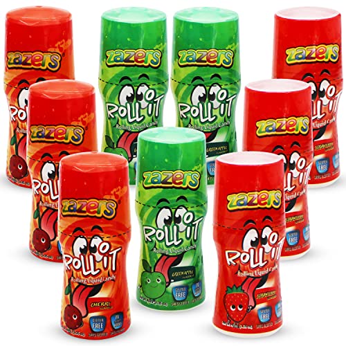 Zazers Slime Sour Lickers Rolling Candy - 9 Pack Of Roll-It Liquid Bottles 3 Cherry 3 Green Apple And 3 Strawberry, Tik Tok Challenge Tik Tok Candy, Gluten-Free And No Coloring Added (Kosher Net Wt. 12.15 Oz. ) #TOP25