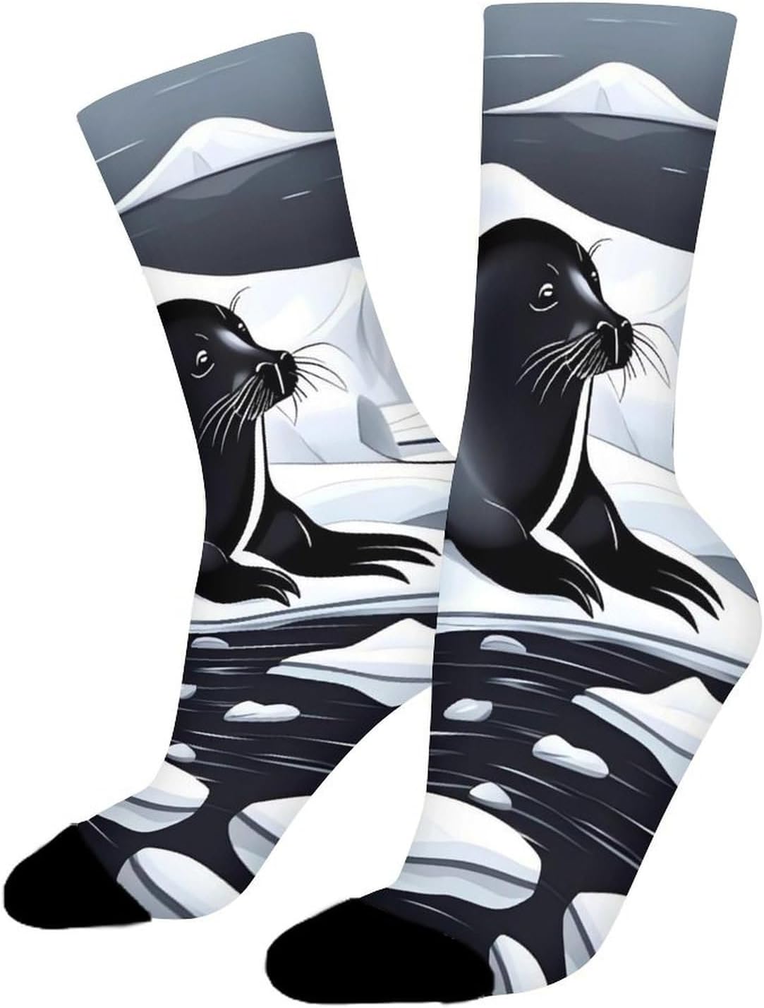Moisture Wicking Socks, Breathable, Lightweight Crew Sock, Casual | Seals on Ice Work Socks for Women Men, Elastic Soft Boot Socks for Travel, Seamless