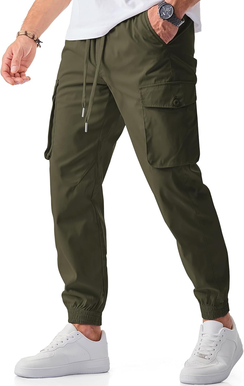 Men’s Stretchy Cargo Joggers with Elastic Waist & Pockets