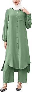 Abaya Dress for Women Muslim Set Long Sleeve Chiffon Islamic Dress Shirt with Pants 2PCS Dubai Prayer Casual Clothes