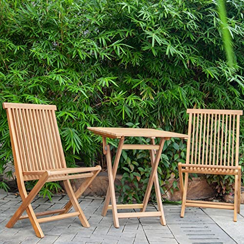 NIZAME 3 Pcs Patio Bistro Set Muebles de Exterior, Tumbona de Playa Plegable con Respaldo, Juego de Conversación de Madera Maciza para Todo Tipo de Clima, para Jardín Balcón Patio
