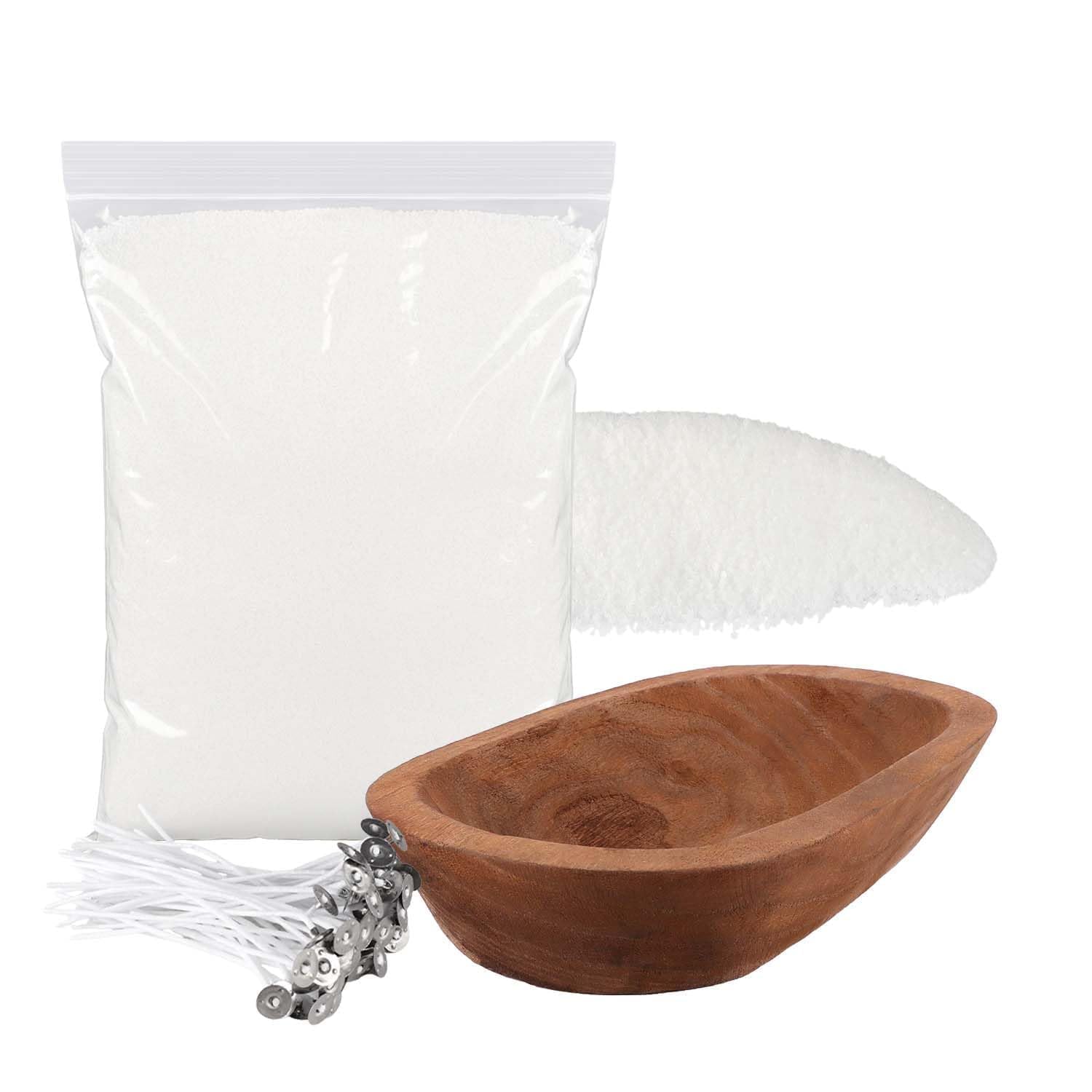 Wfmolcand Set fai da te con ciotola in legno e 20 stoppini, perline aromatiche non profumate, cera perlata riutilizzabile per candele fai da te, kit fai da te, ricarica di perline in polvere