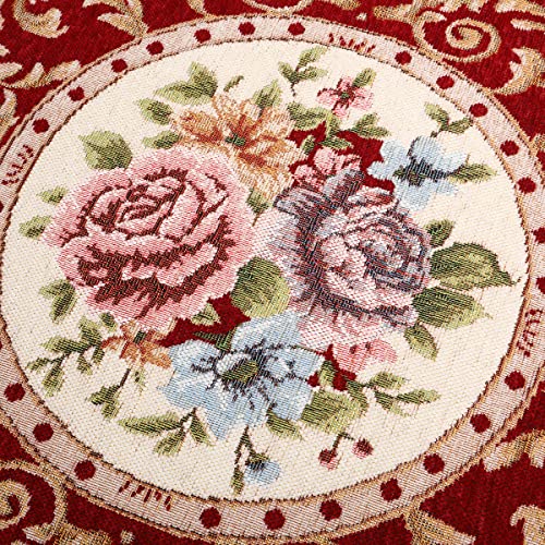 Tyrafry 4Ft Floral Round Area Rug Classic Non-Slip Machine Washable Room Mat Durable Kitchen Rug Traditional Area Rug For Living Room, Red #TOP4