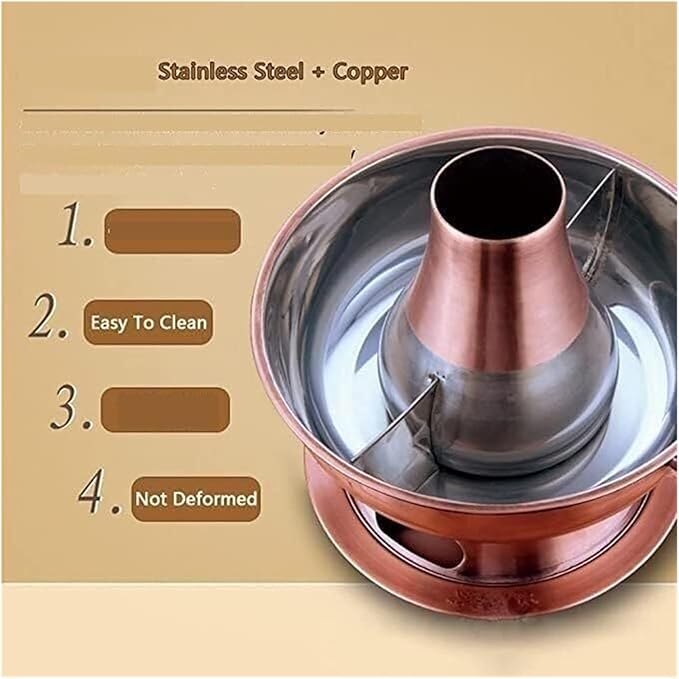 Olla Shabu de Acero Inoxidable con Baño de Cobre 25cm, Calentada a Carbón miniatura 4