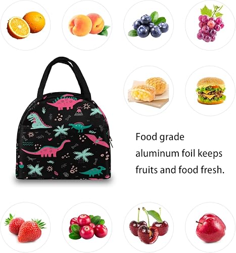 Miniatura 7 de Dinosaurs Doodle Lunch Bag Insulated Lunch Box for Men Women Lunch Tote Bag Leakproof Meal Prep Bag Cute Lunchbag Lunchbox Black Lunch Bags for Work
