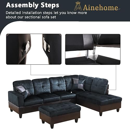 Miniatura 9 de A Ainehome Juego de sofá seccional para sala de estar, sofá seccional en forma de L con otomana de almacenamiento grande para apartamento, juego de