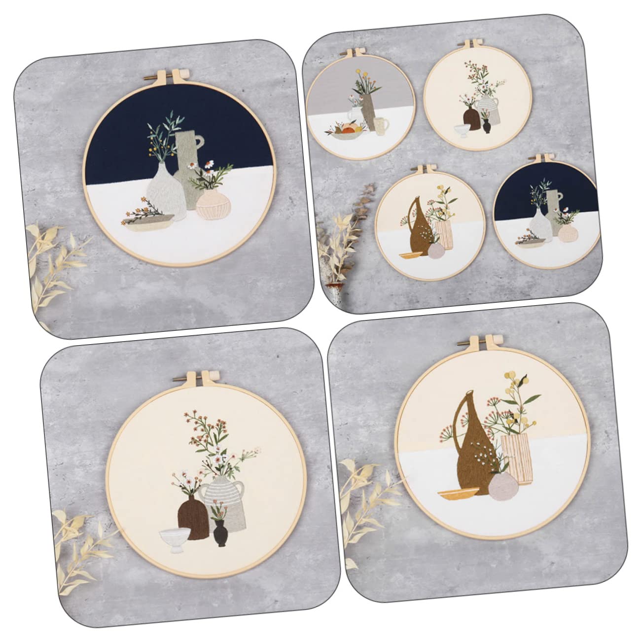SHINEOFI Kit de Bordado DIY Patrón de Jarrón, 4 Piezas para Artesanía Manual, Adecuado para Principiantes y Adultos