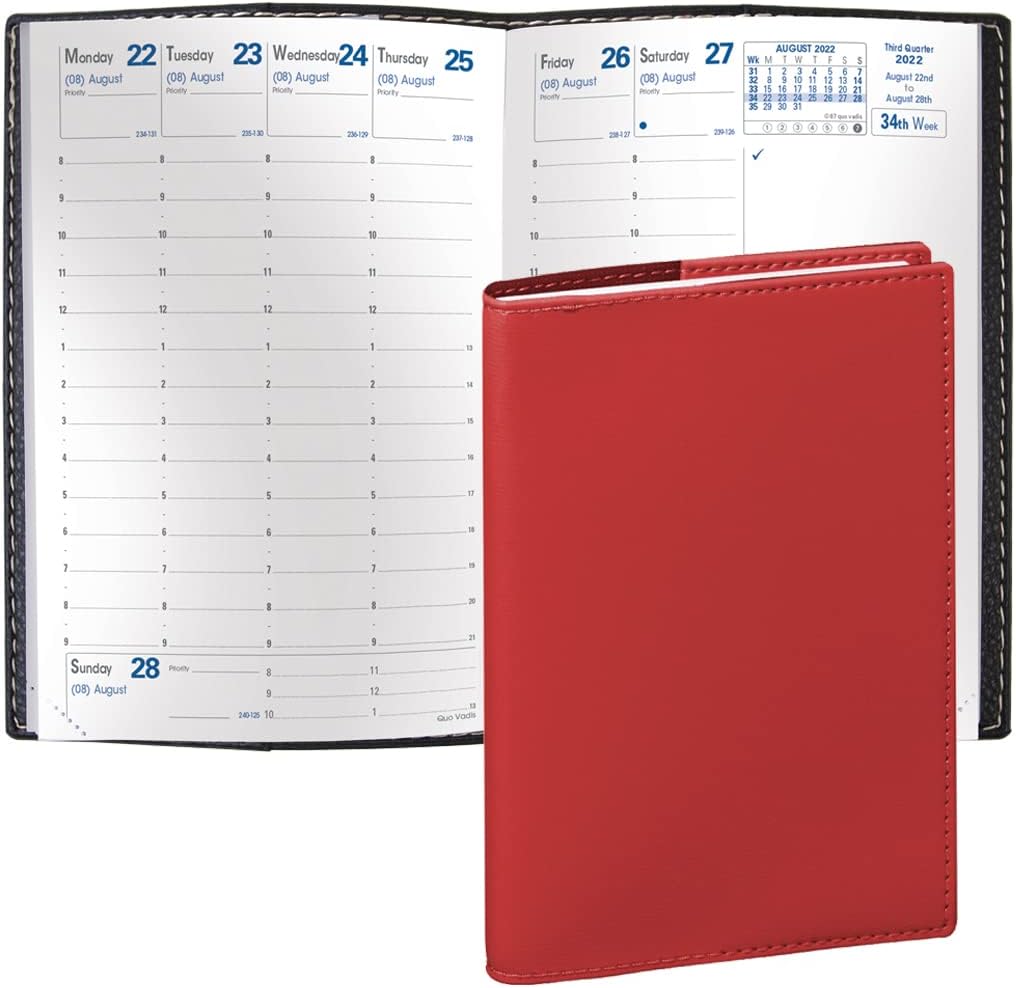 Quo Vadis 2023 Business - Weekly Planner - 12 Months, Jan. to Dec. - 4 x 6" - Smooth Faux Leather Soho Red Cover- Time Management Appointment Organizer