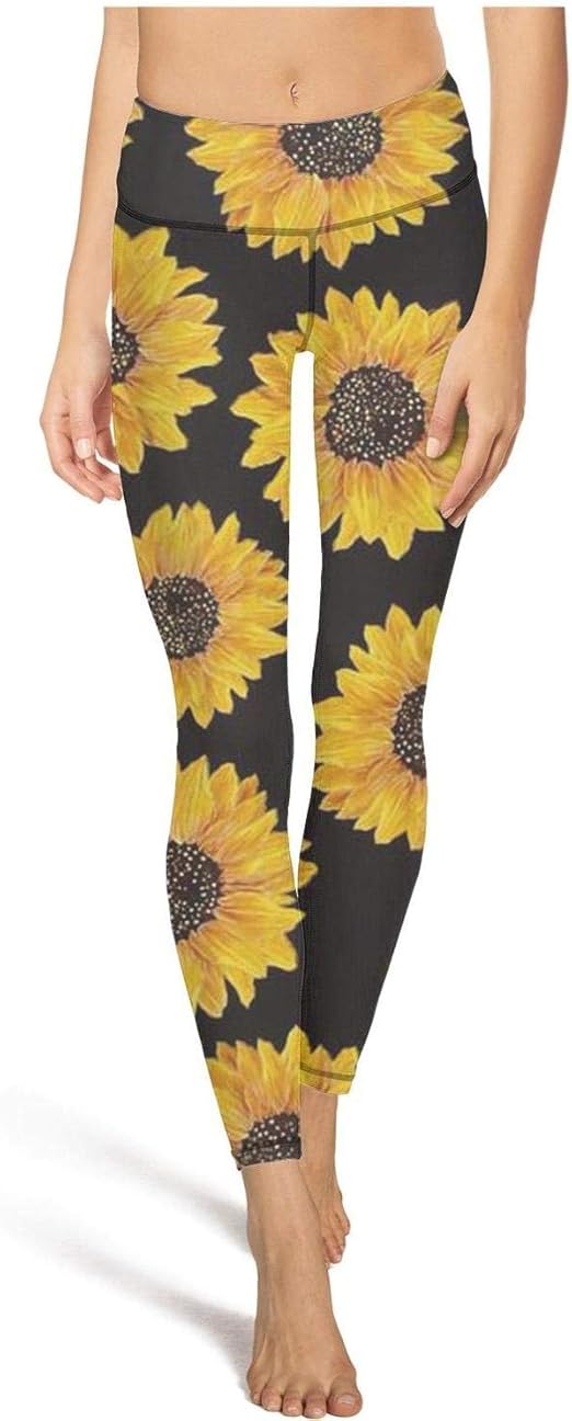 Unicorns Farting Beautiful Yellow Sunflowers Women Yoga Pants Butt Lift Sports Leggings with