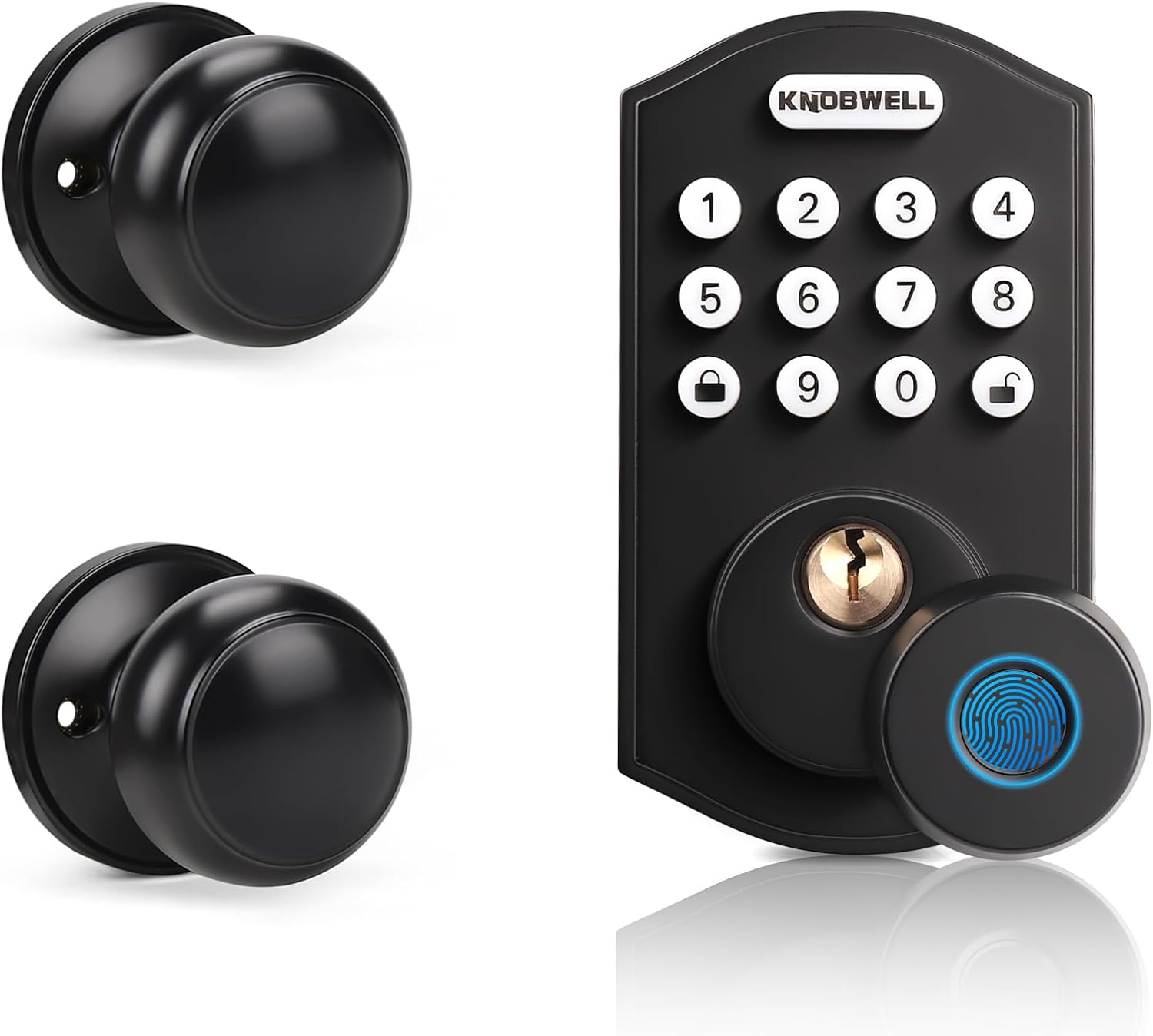 KNOBWELL 2 Pack Black Dummy Door Knob Closet Door Knob and 1 Pack Keypad Fingerprint Smart Deadbolt Lock