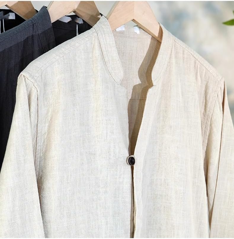 Men's Long-Sleeve Shirts, Chinese-Style Retro Stand-Collar top, Casual Shirt Jacket