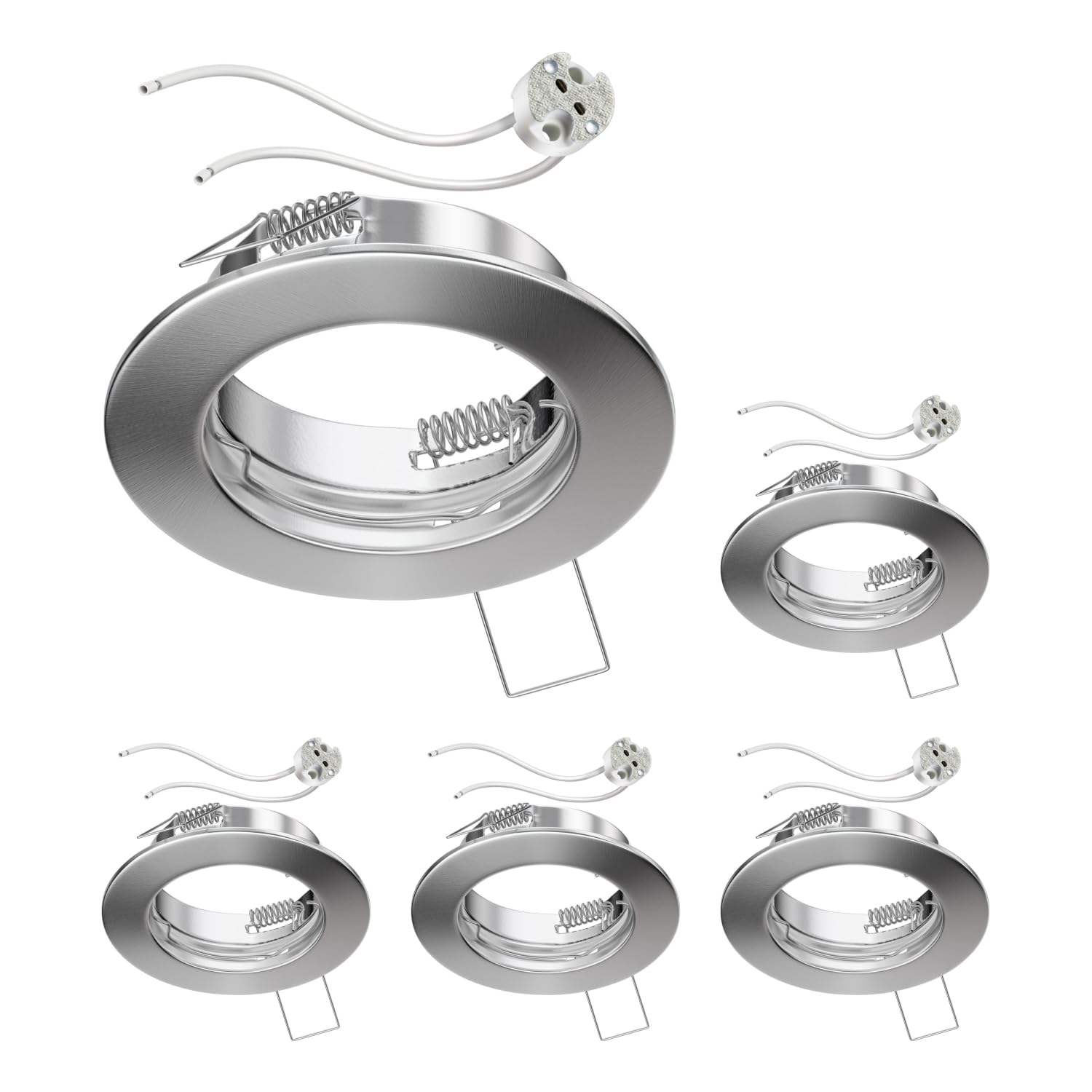 ledscom.de 5X Ceiling recessed Frame Fere recessed Frame matt Chrome (LED/halogen/MR16/50mm) incl. GU5.3 Socket