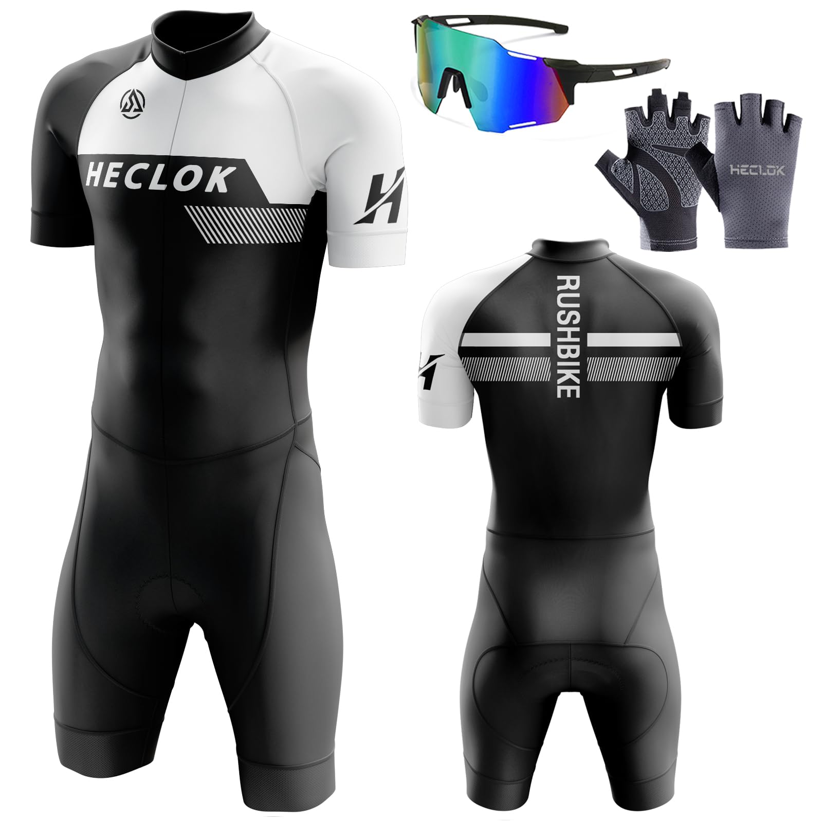 Uomo Abbigliamento Ciclismo monopezzo Body Trisuit Cycling Skinsuit,＋Tappetini da Ciclismo da Corsa,Tuta da Triathlon,Con 3 Tasche,Corsa,Ciclismo,Nuoto,Maglia da Ciclismo Set