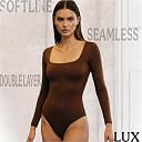 SIGHTBOMB SOFTLINE Square Neck Fullsleeve SEAMLESS Bodysuit, DOUBLE LAYERED CUDDLE BABY Tummy Shapewear, SNAP Button Closure, Microfiber Swimsuit Bodysuit for Women (DARK BROWN SOFTLINE, SMALL) gallery image