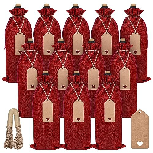 Catálogo de Etiquetas para el vino los 5 mejores. 34 Sailup - Bolsas de vino de arpillera para Navidad, bolsas de vino reutilizables con etiquetas de cordón para Navidad, fiesta de día festivo, cumpleaños, boda, viajes,...