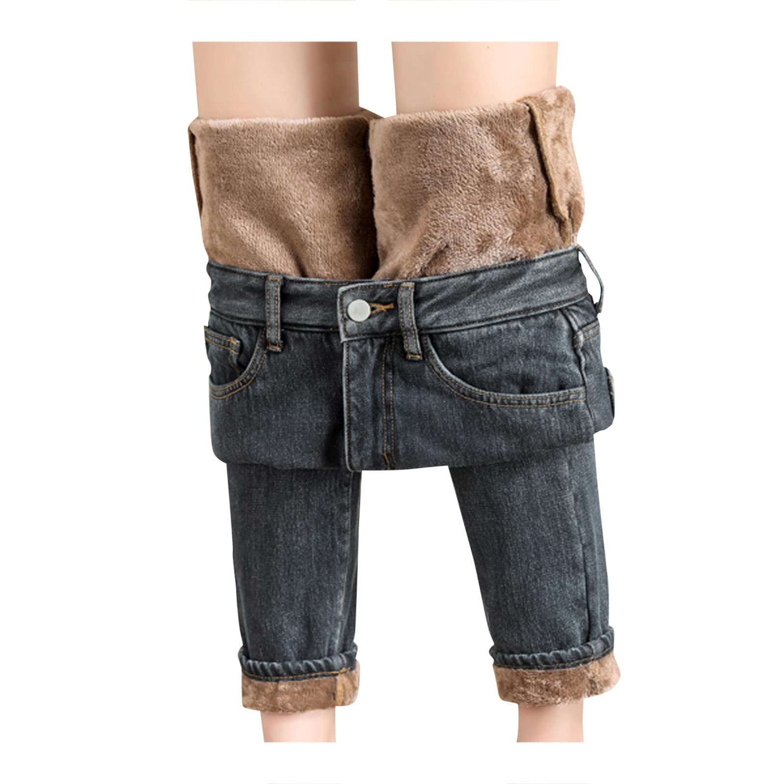 Pantalones térmicos para mujer, de invierno, con forro polar, pantalones térmicos para niña, pantalones vaqueros para mujer, cintura alta, elásticos, vaqueros, con forro polar, pantalones de invierno