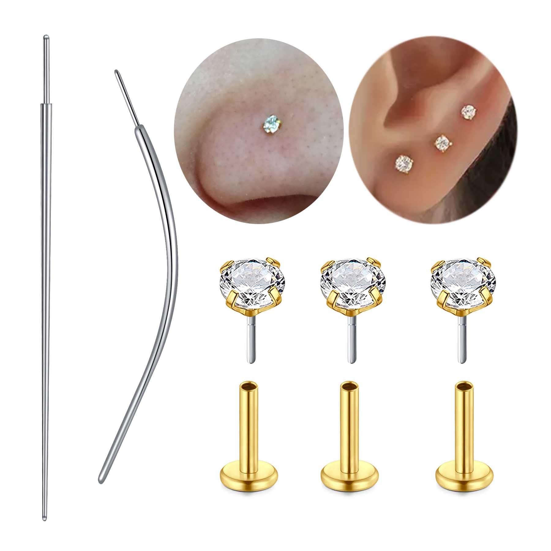 QWALIT Piercing Taper Threadless Piercing Changing Tool Piercing Taper Insertion Tool Piercing Threader Tool Flat Back Earring Applicator Tool Labret Titanium Threadless Insertion Pin 16g 18g 20g