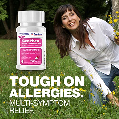 Gencare - Diphenhydramine 25Mg Antihistamine (400 Capsules Bulk Savings Bottle) | Allergy Relief Medicine Comparable To Generic Banophen | For Congestion, Itching, Skin Hives, Watery Eyes #TOP2