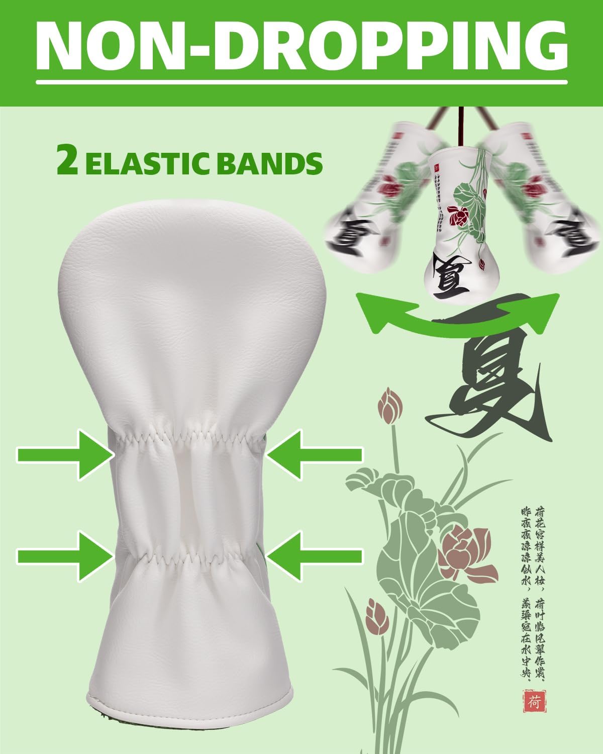 Floral Style Golf Head Covers, Lotus Golf Club Covers for Drivers, Fairway Woods, Hybrids, Mallet and Blade Putter Golf Headcovers with Advanced Embroidery Soft Lined Leather for Most Brands - Summer
