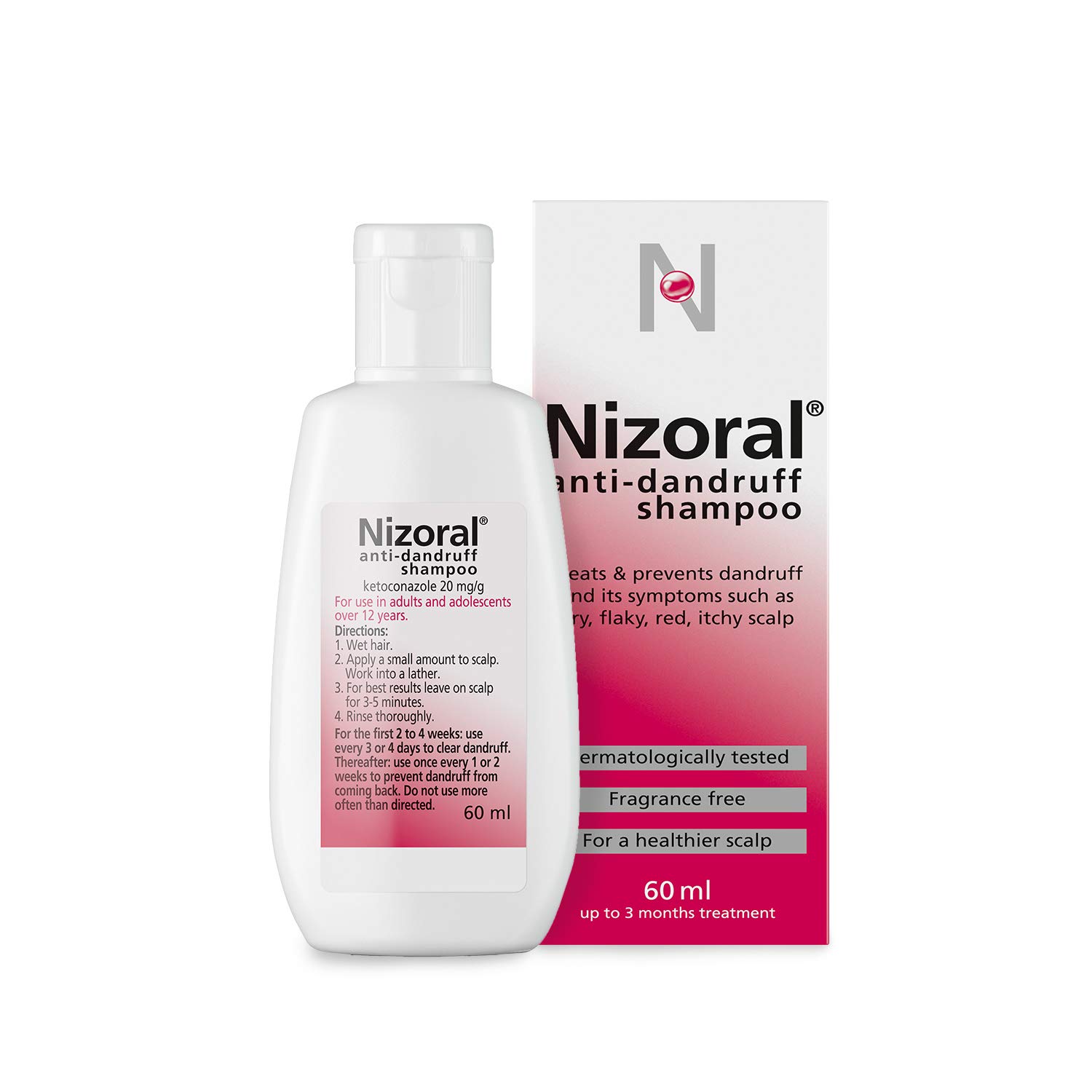 Nizoral Anti-dandruff Shampoo, Treats and Prevents Dandruff, Suitable for Dry Flaky and Itchy Scalp - 60ml