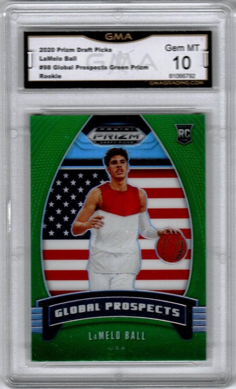 2020-21 Panini Prizm Draft Picks Green Prizm #98 LaMelo Ball RC Rookie NBA Basketball Trading Card Graded GMA 10 (GEM MINT) Charlotte Hornets