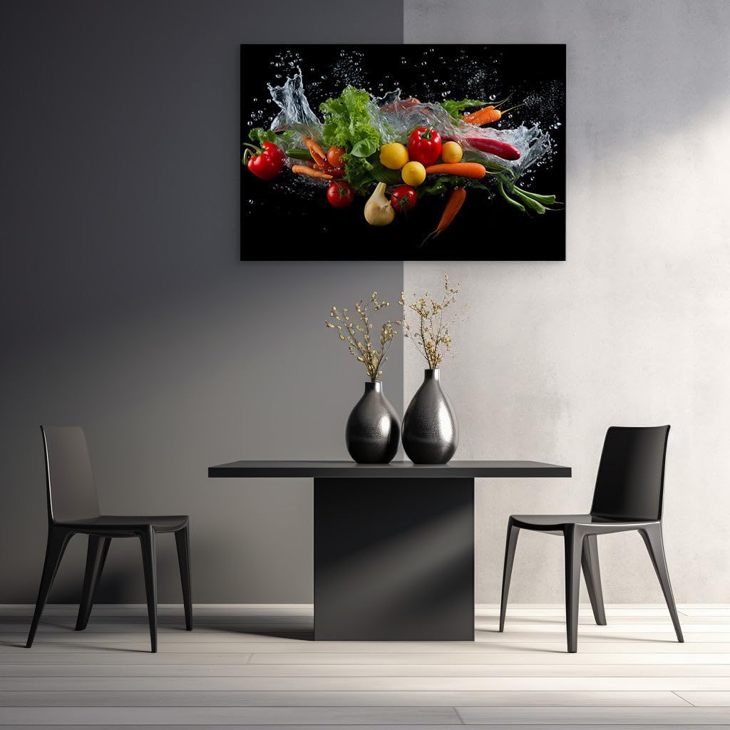 Canvas for Living room. Freshness Unleashed Vibrant Vegetables Dive into a Splash of Purity, 27 x 18 inch Canvas Wall Art - Contemporary Masterpieces - Modern Home Decor